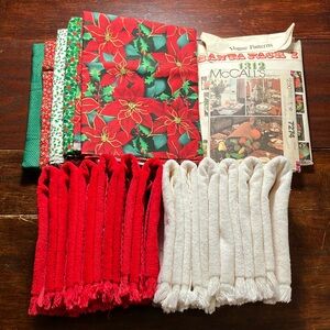 Vintage Christmas Holiday Fabric & Towel Textile Craft Bundle